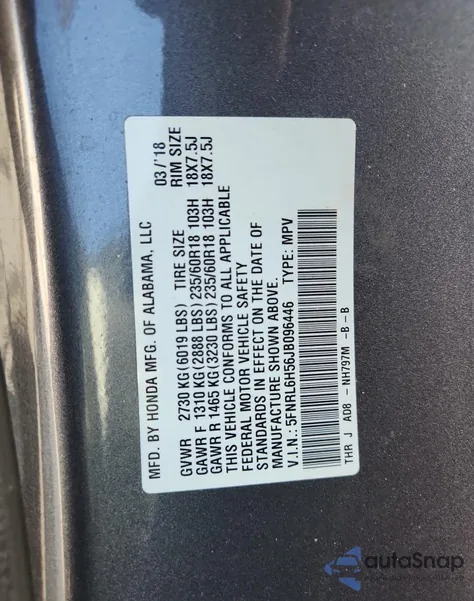 2018 Honda Odyssey Ex из США, поврежденный, VIN 5FNRL6H56JB096446